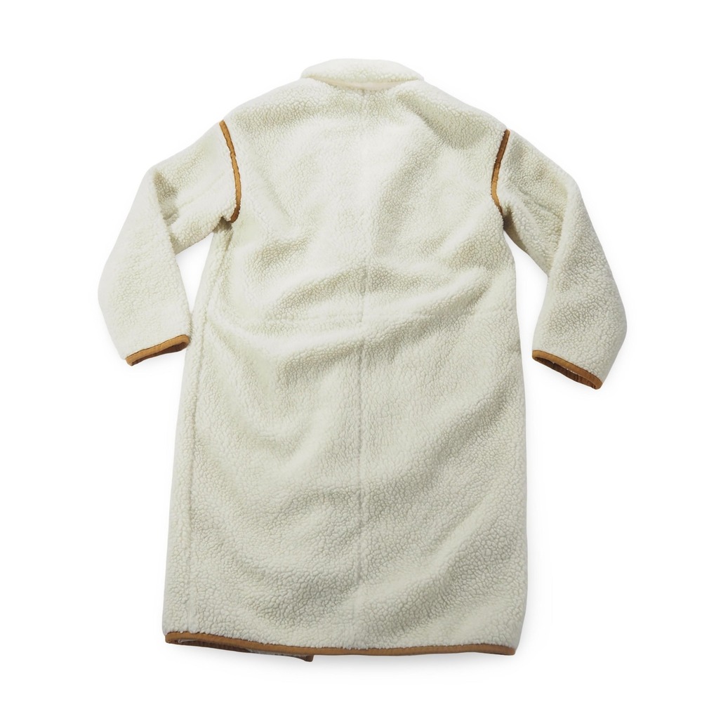 Madewell Sherpa Teddy Topcoat Women M Cream Tan Trim Button Front Long Jacket - Picture 2 of 9
